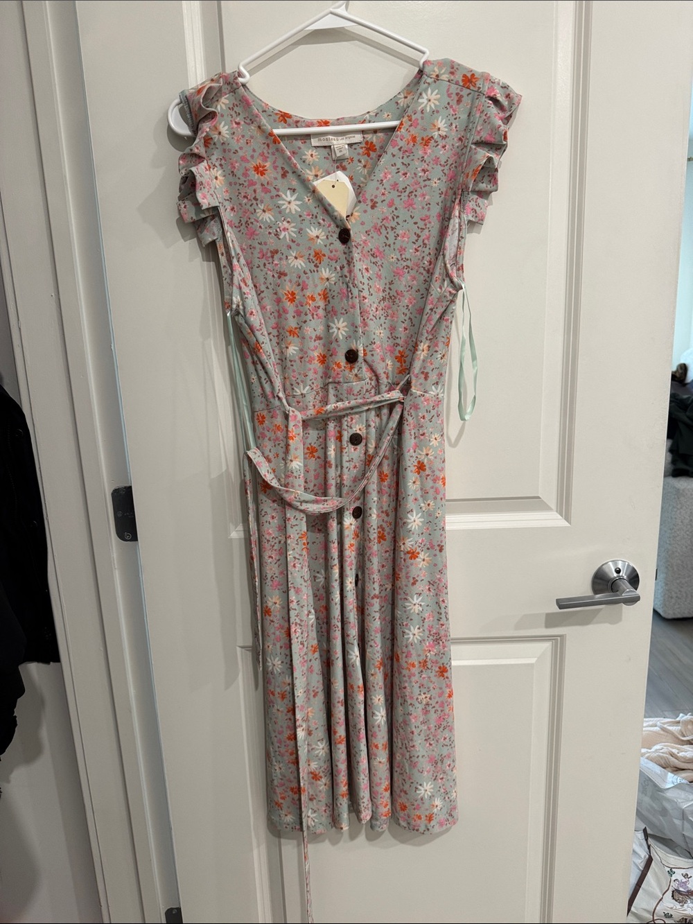 Women's Floral Button-Front Dress with Belt